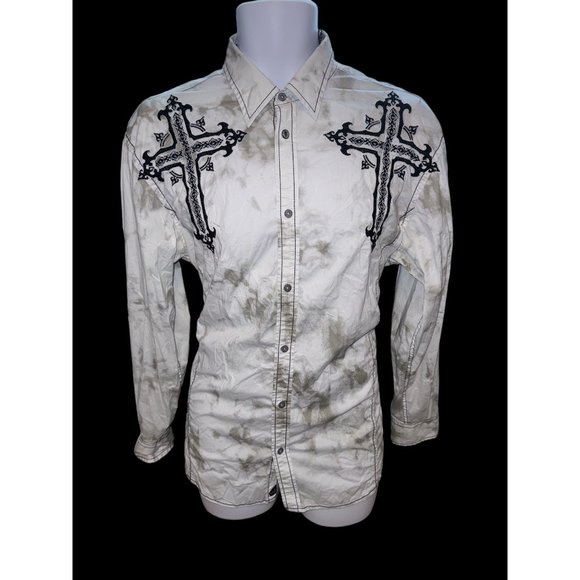 ROAR Men’s Signature Edition White Embroidered Button Up Shirt Richness Roars LG - Picture 1 of 13
